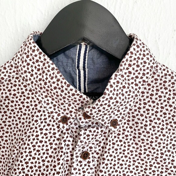 Zara Man Men's M Slim Fit Button Down Long Sleeve Shirt Fall Leaves Cotton - Picture 4 of 8